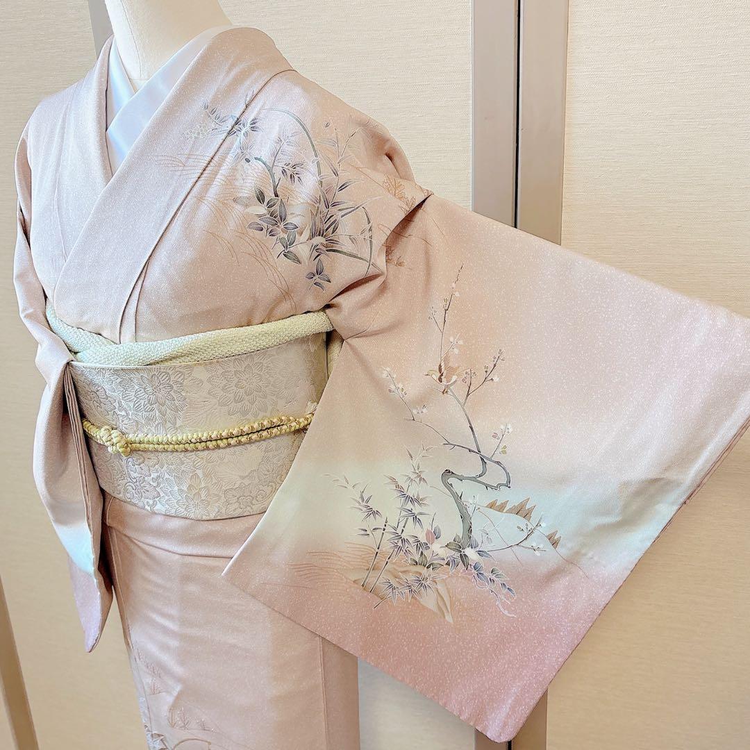 極美品　訪問着　フルセット 友禅 裄67 68 蝶　鳥卒業式　入学式　M L