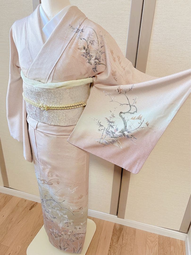 極美品　訪問着　フルセット 友禅 裄67 68 蝶　鳥卒業式　入学式　M L