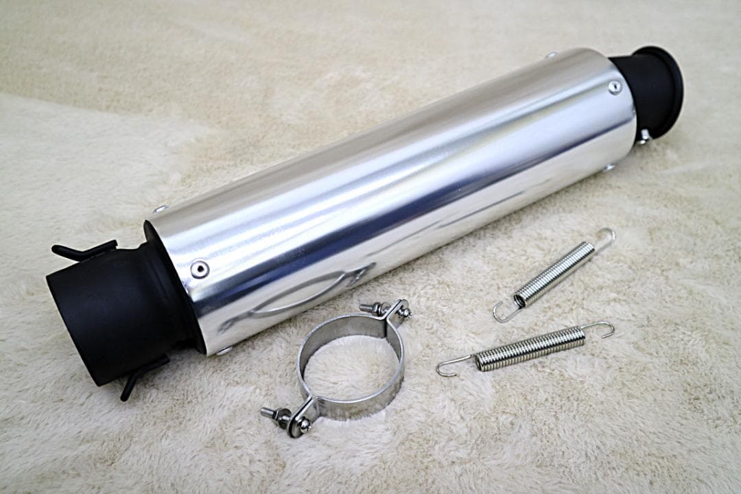 アキヤンサイレンサー 汎用 50.8π 銀×黒 バンド バネ付き