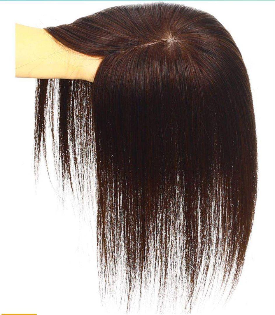 人毛100％前髪付き部分ウィッグ瞬間カバーＩ型つむじ地肌総手植えヘアピース✨特注