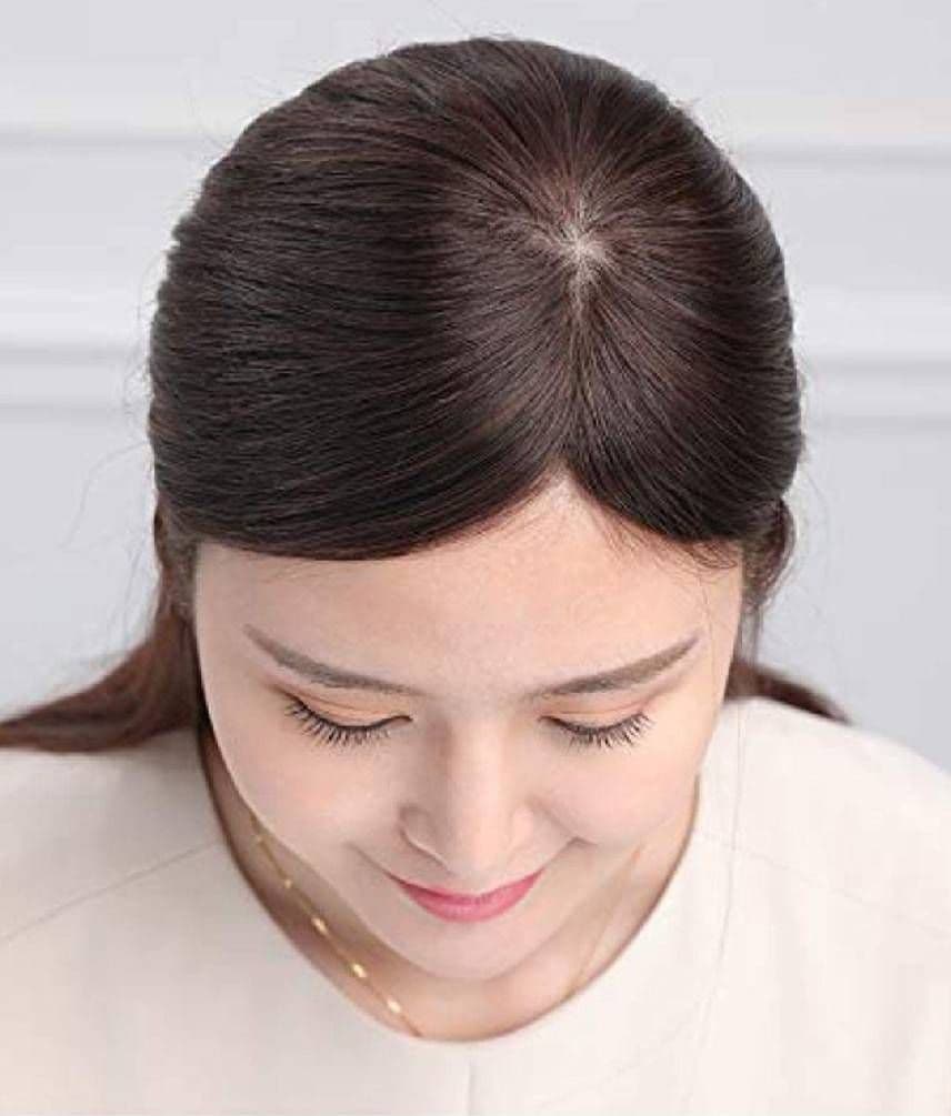 人毛100％前髪付き部分ウィッグ瞬間カバーＩ型つむじ地肌総手植えヘアピース✨特注