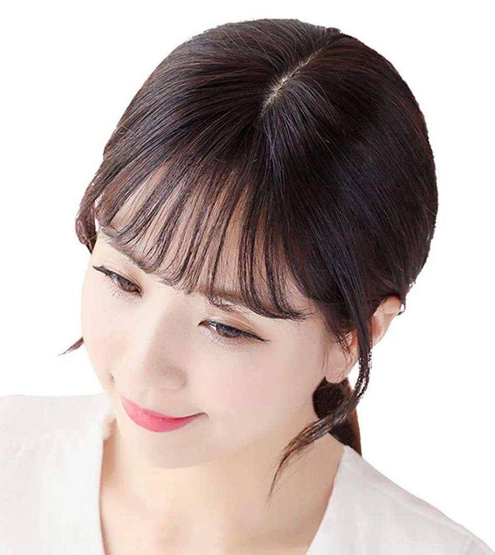 人毛100％前髪付き部分ウィッグ瞬間カバーＩ型つむじ地肌総手植えヘアピース✨特注