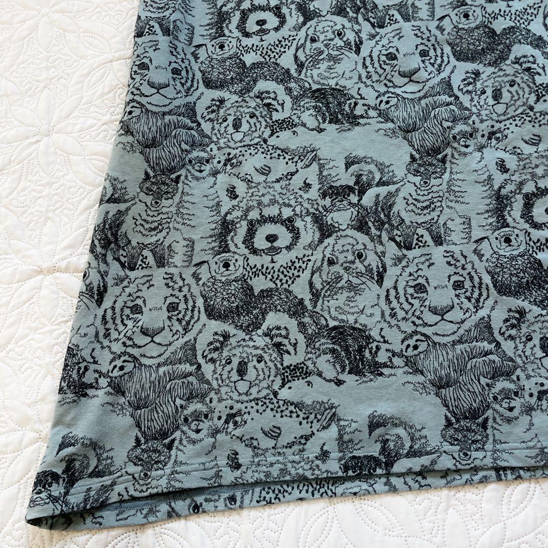 22AW マーブルシュッド　アニマル　総柄　ワンピース　グレー　刺繍　長袖　綿