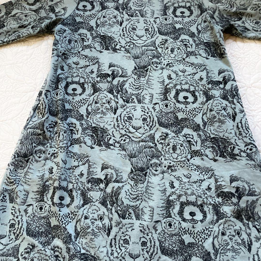 22AW マーブルシュッド　アニマル　総柄　ワンピース　グレー　刺繍　長袖　綿