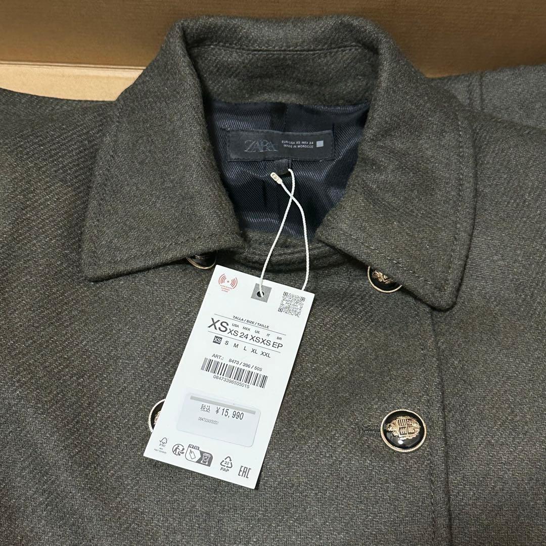 ZARA ウールダブルブレストコート 新品 XS カーキ