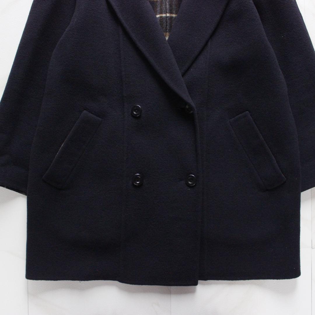 バーバリー ダブルフェイスコート Mサイズ ノバチェック ネイビー ウール