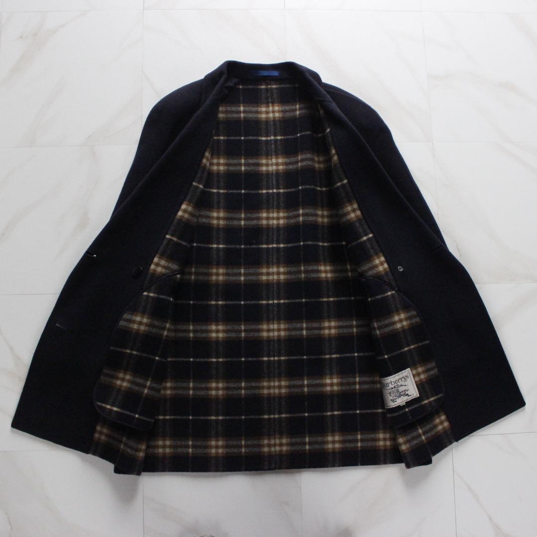バーバリー ダブルフェイスコート Mサイズ ノバチェック ネイビー ウール