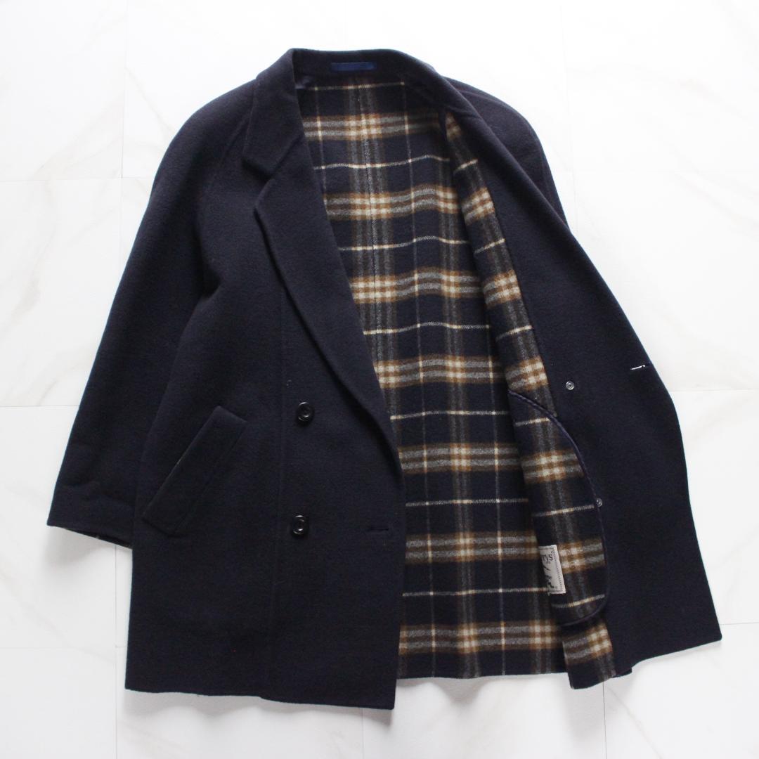 バーバリー ダブルフェイスコート Mサイズ ノバチェック ネイビー ウール
