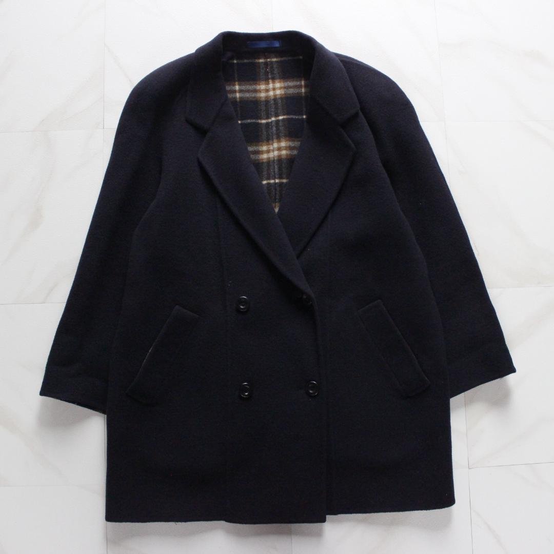 バーバリー ダブルフェイスコート Mサイズ ノバチェック ネイビー ウール