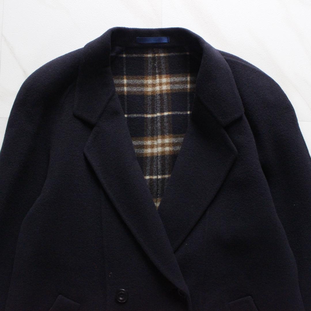 バーバリー ダブルフェイスコート Mサイズ ノバチェック ネイビー ウール