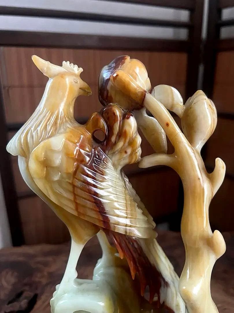 古翡翠 緑砡石 瑪瑙 鳳凰 象嵌台座