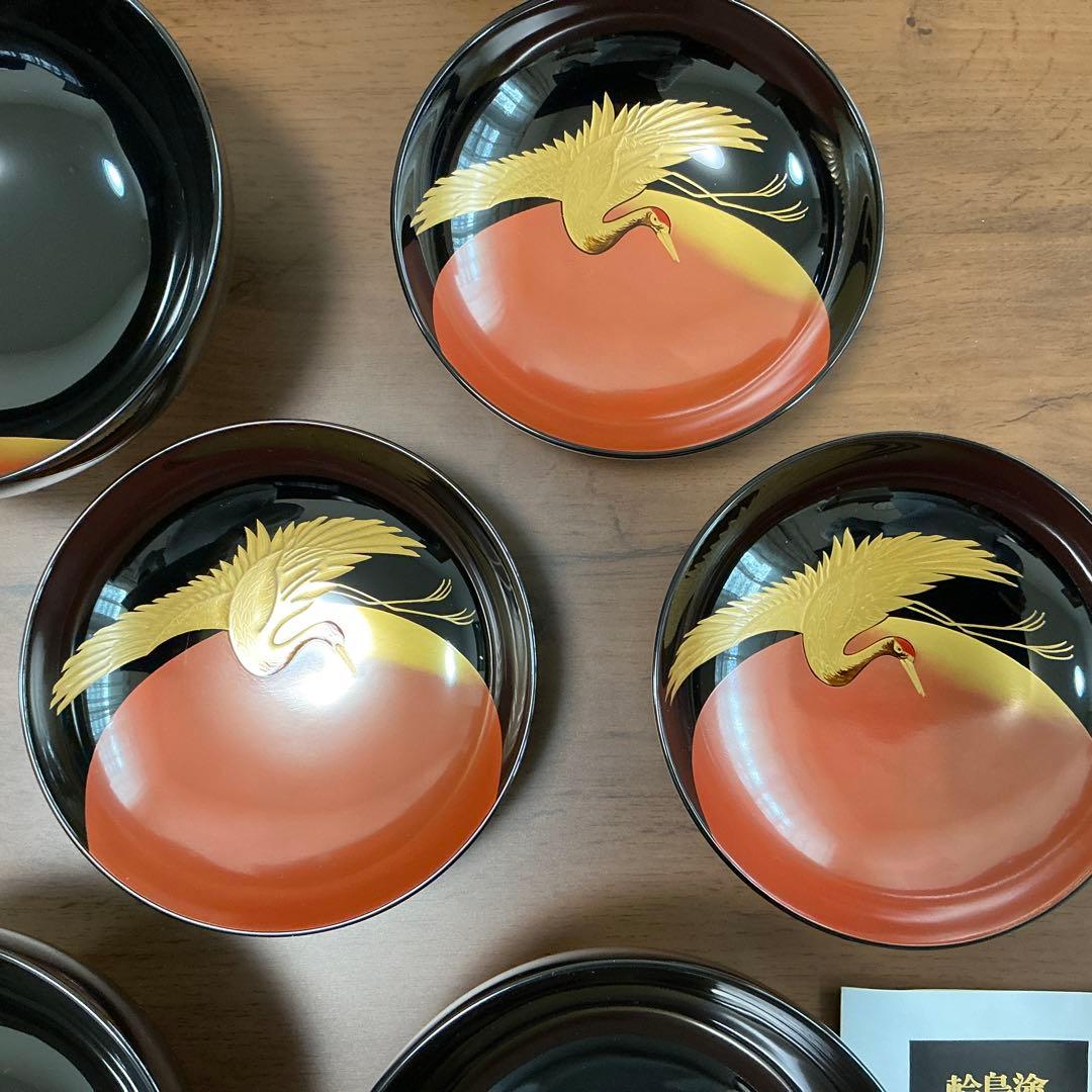 vincentfuto318様 輪島屋本店　波に日の出鶴蒔絵5客揃