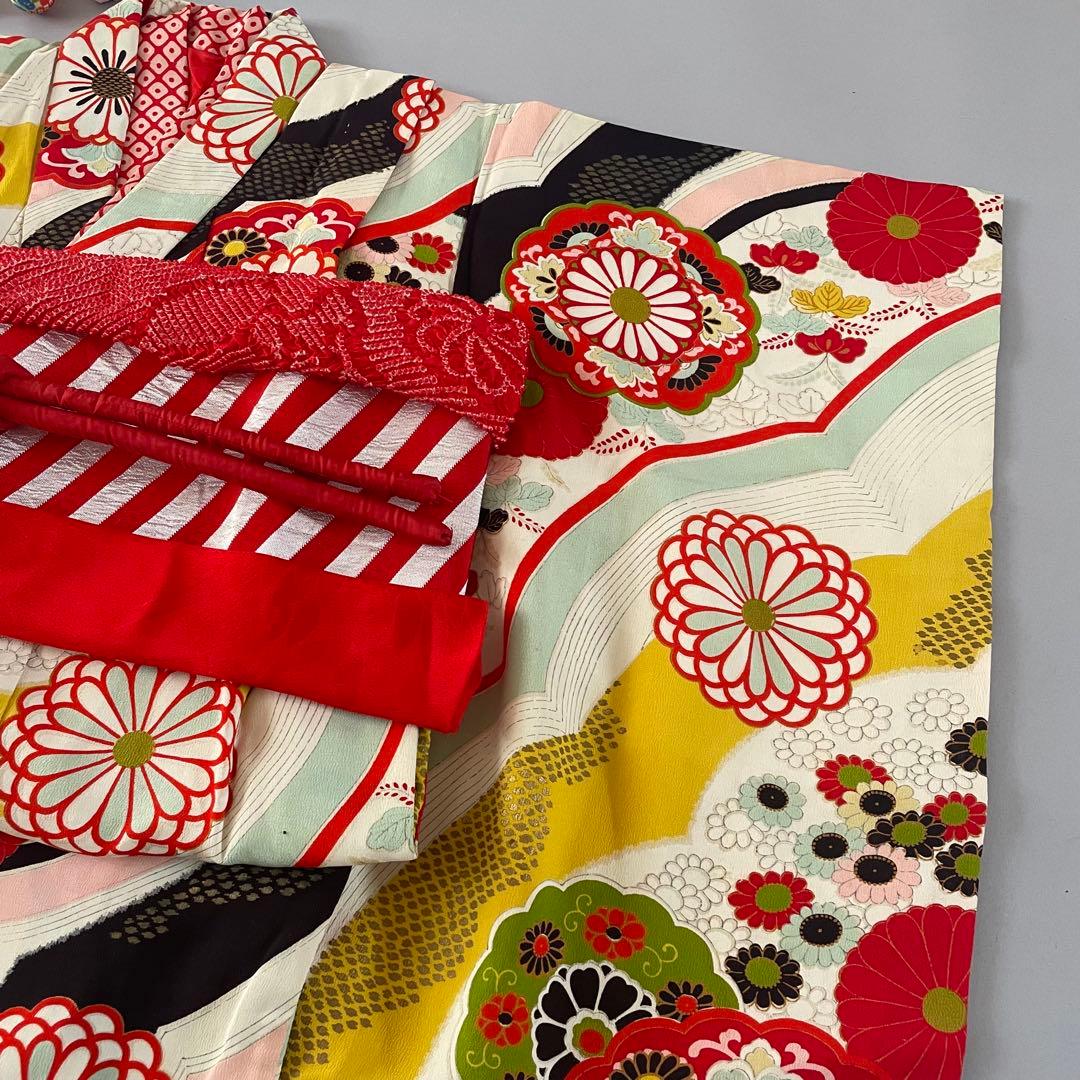 七五三　5歳　アンティークお着物セット　髪飾り付き