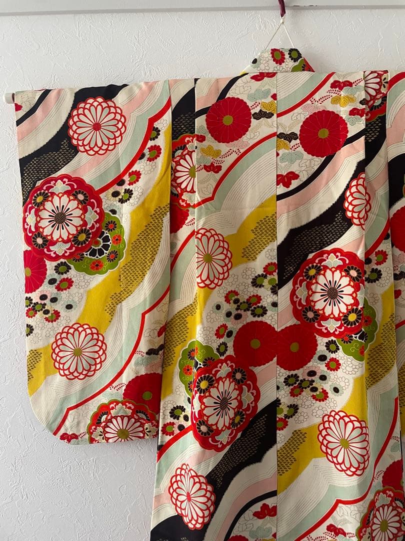 七五三　5歳　アンティークお着物セット　髪飾り付き