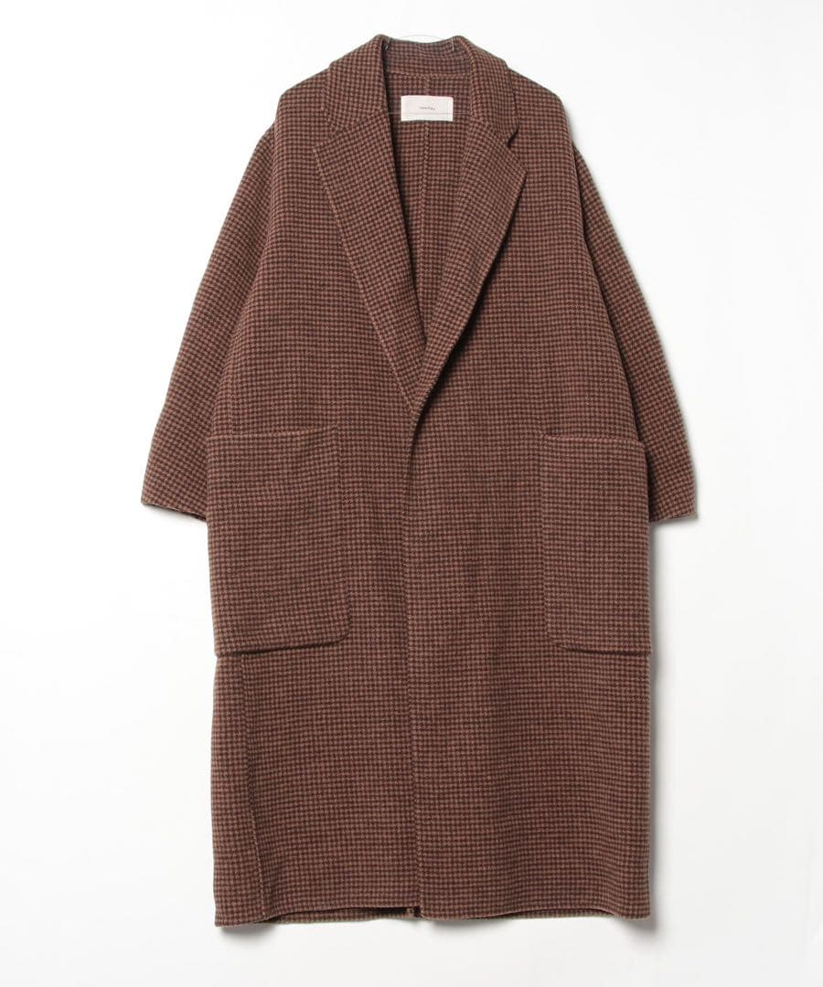 ウール　オーバーチェックコート　todayful ブラウン　38 ロングコート