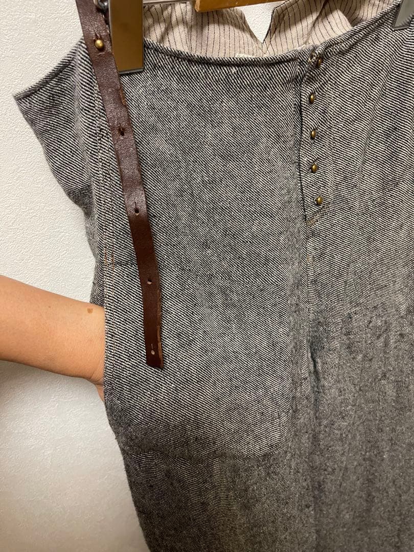 emic etic 革サスペンダーバギーパンツ