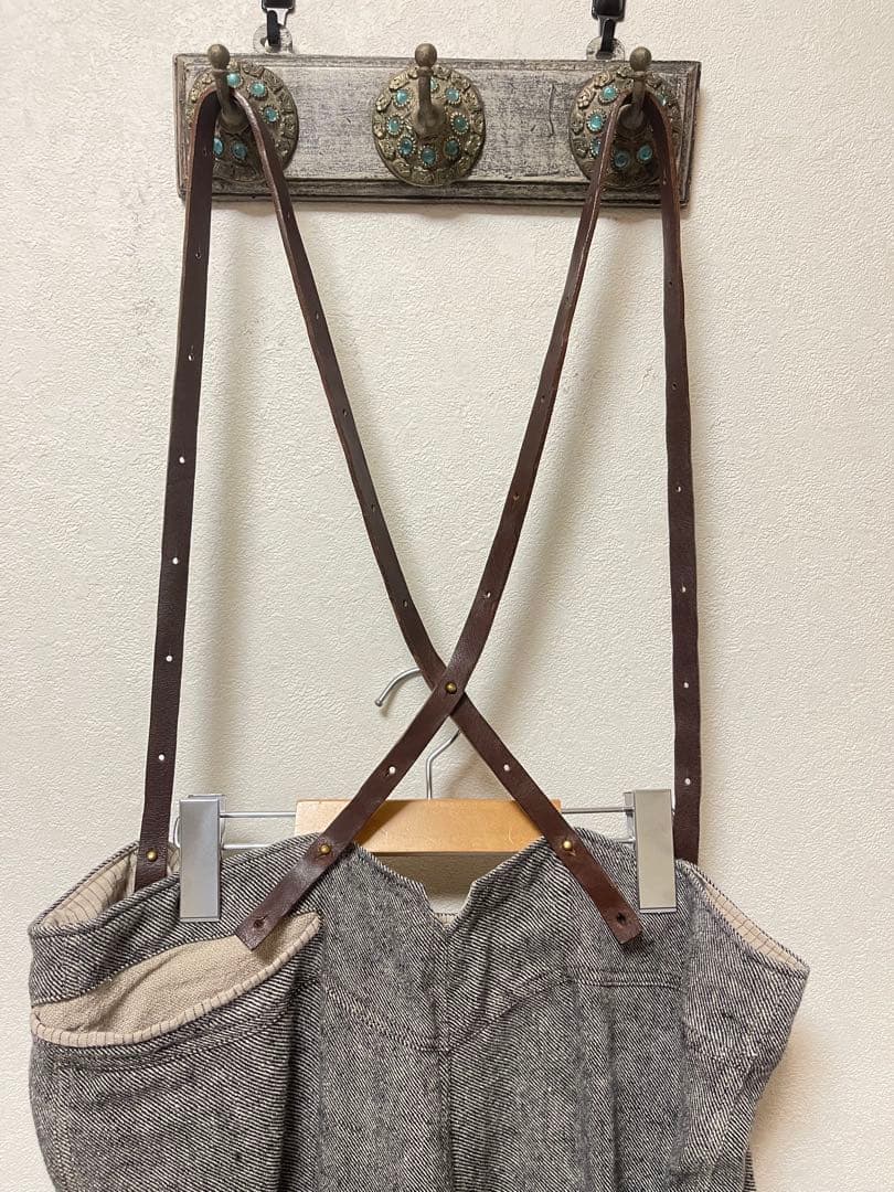 emic etic 革サスペンダーバギーパンツ