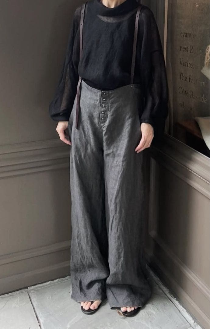 emic etic 革サスペンダーバギーパンツ