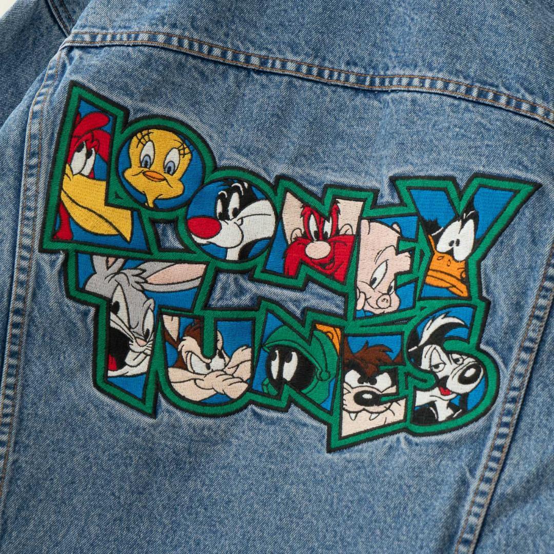 90s ルーニーチューンズ 刺繍デニムジャケット メンズ M相当