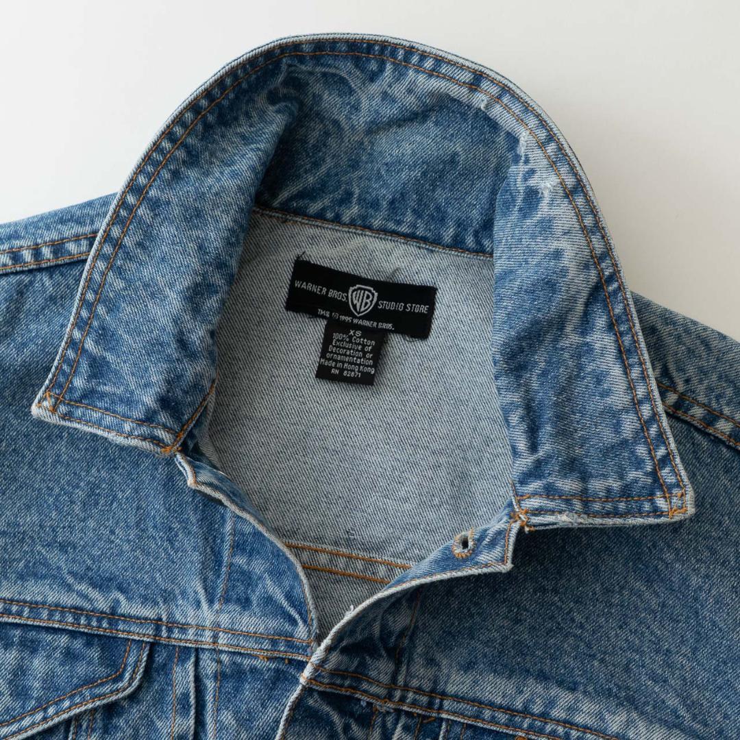 90s ルーニーチューンズ 刺繍デニムジャケット メンズ M相当