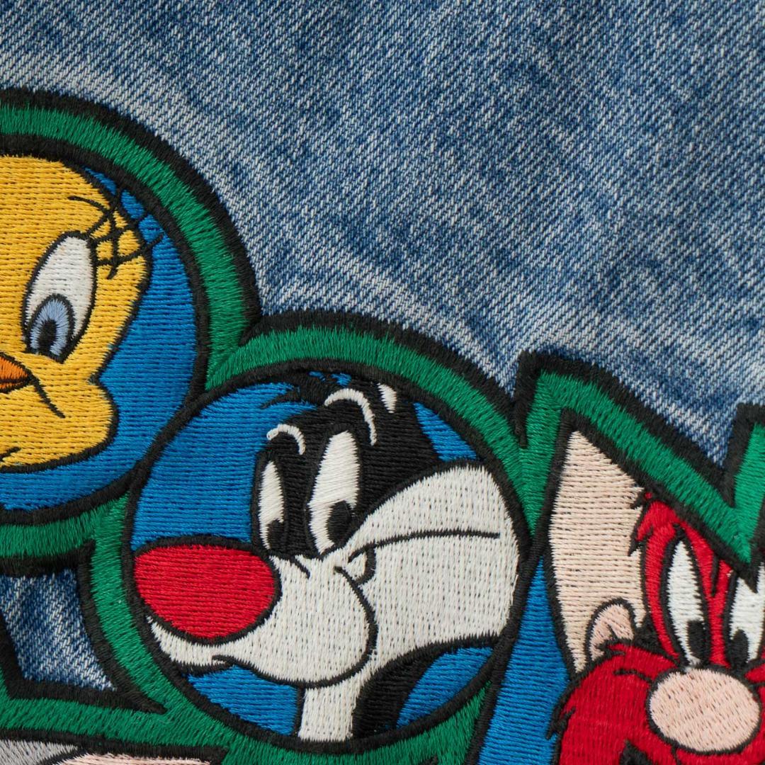90s ルーニーチューンズ 刺繍デニムジャケット メンズ M相当