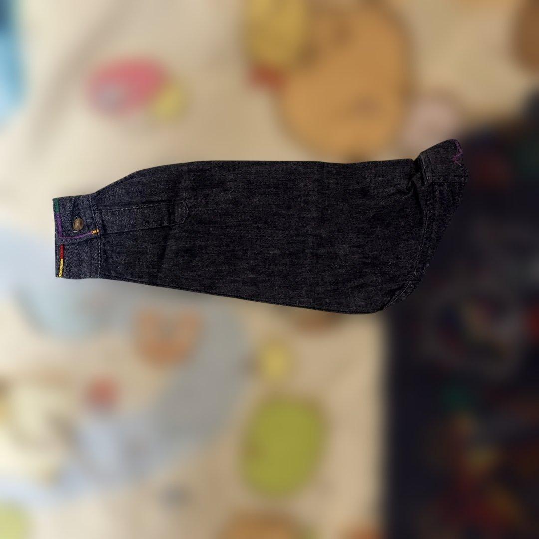 未使用タグ付ミキハウス 前後刺繍 ありデニムシャツ バッチ付 110