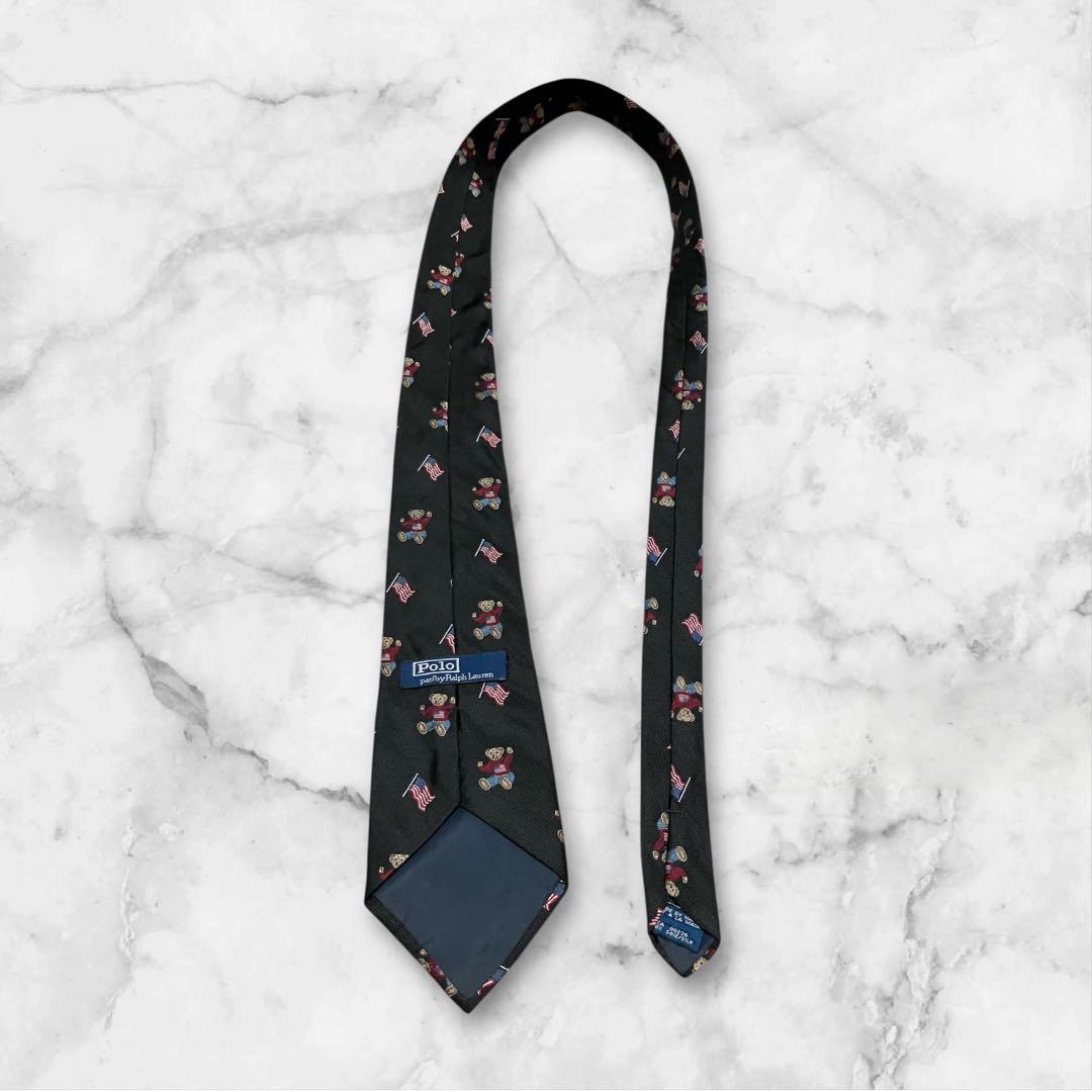 ラルフローレン　ネクタイ　黒　ポロベア　アメリカ国旗