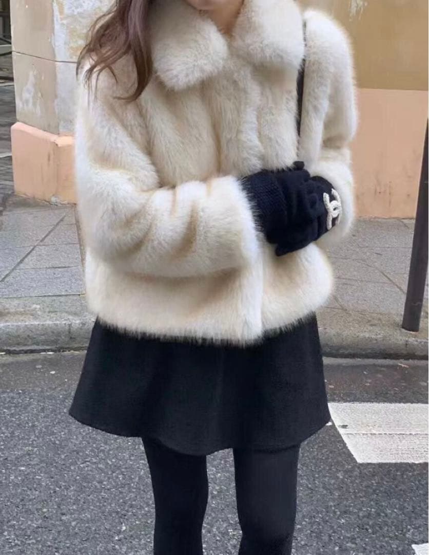 ounceアイボリー ファーコート ショート丈