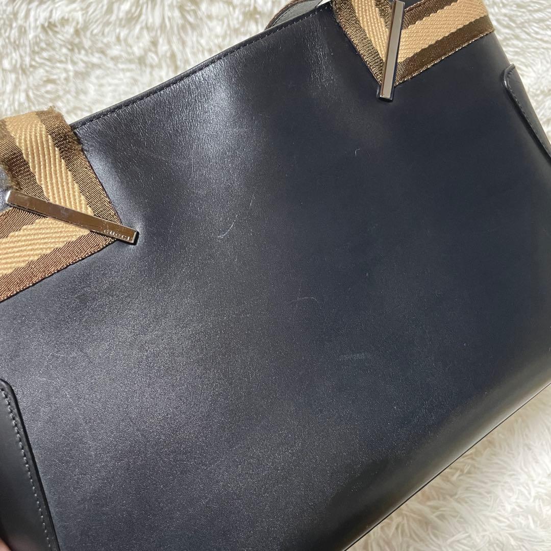 【良品】GUCCI グッチ　トートバッグ　レザー　ブラック　黒　シェリーライン