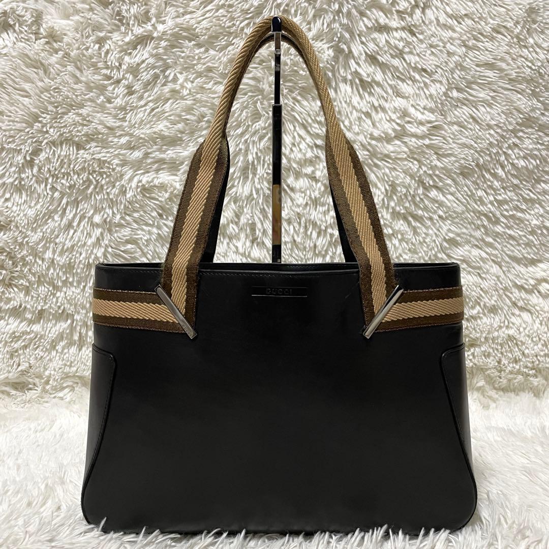 【良品】GUCCI グッチ　トートバッグ　レザー　ブラック　黒　シェリーライン