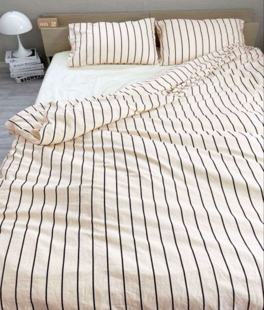 IYAN 【4点セット】ストライプ柄布団カバー/シーツ/枕カバー