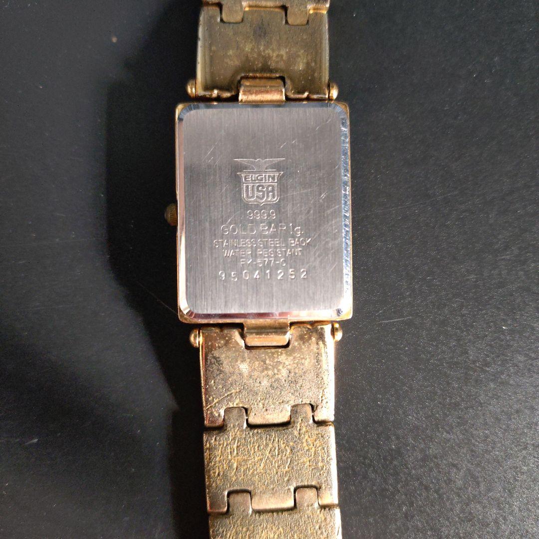 ゴールド クォーツ腕時計 長方形ケース