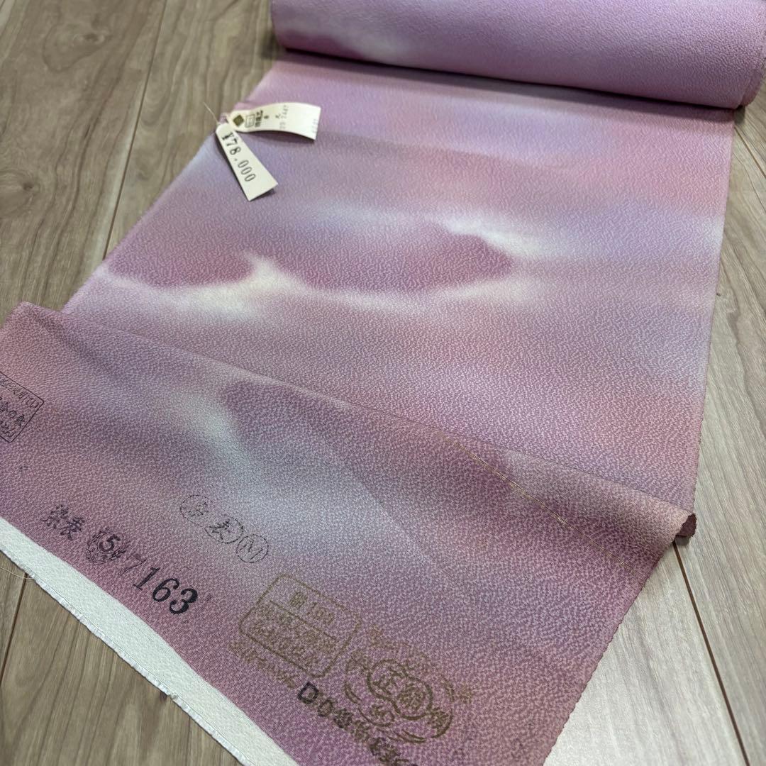 未使用　正絹　反物　着物　和装　小紋　丹後縮緬　縮緬　紫　青紫　78000円の品