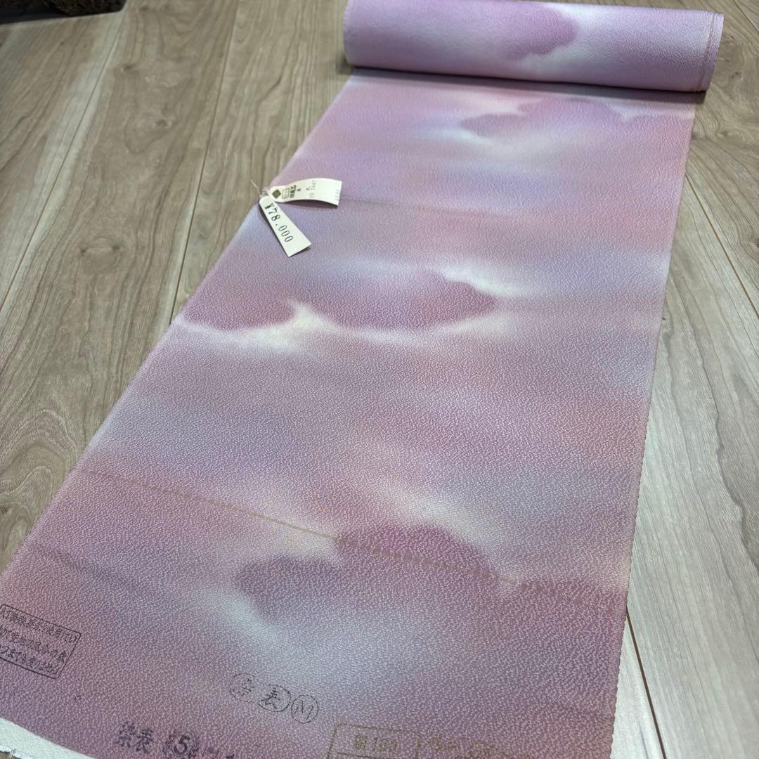 未使用　正絹　反物　着物　和装　小紋　丹後縮緬　縮緬　紫　青紫　78000円の品