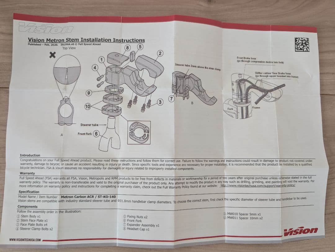 Vision Metron ACR カーボンステム フルカーボン 100mm