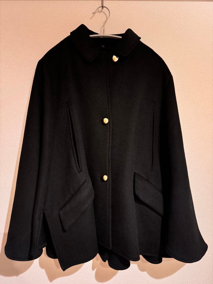 匿名配送 ウールゴールドボタン2WAYケープコート ポンチョ Freeサイズ 黒