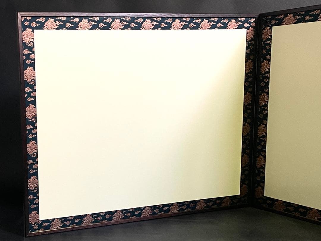 【美品】「母」 雲鵬 鳥の子 両面開き 風炉先屏風 総張 桑縁 紙箱（206④）