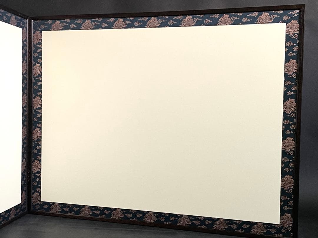 【美品】「母」 雲鵬 鳥の子 両面開き 風炉先屏風 総張 桑縁 紙箱（206④）