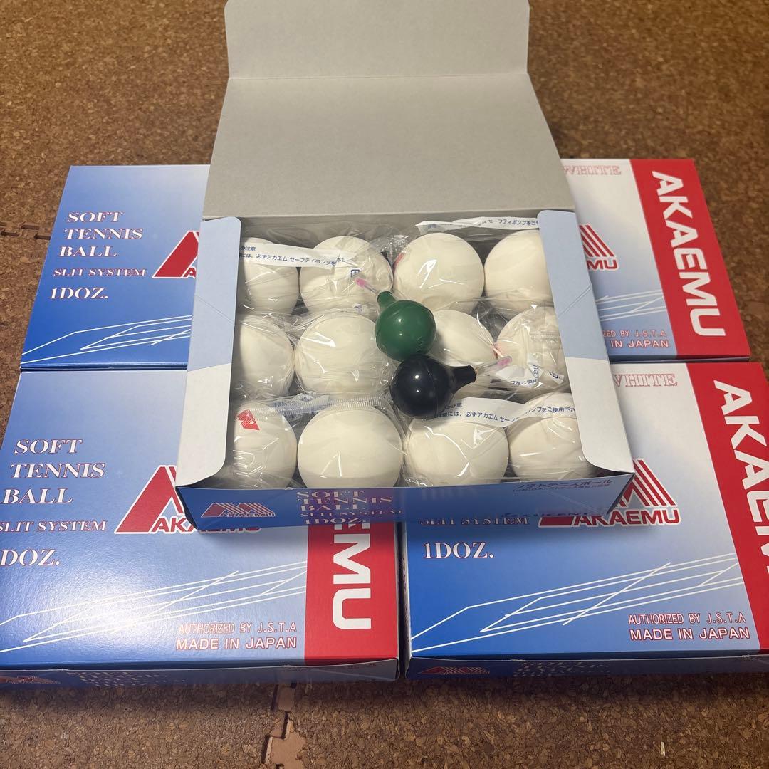 工場直送アカエム公認球ルーセントソフトテニスボール5ダース空気入れ2個ランダム