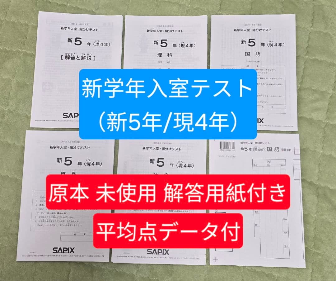 未使用 サピックス 新5年（現4年）新学年入室・組分けテスト 【平均点データ付】