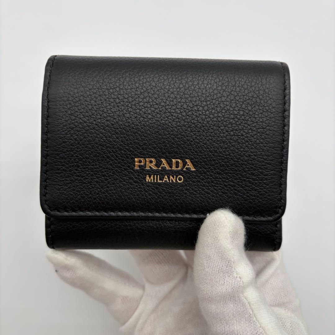 極美品✨プラダ 1MH043 ソフトレザー 三つ折り財布 黒 RFID ICタグ