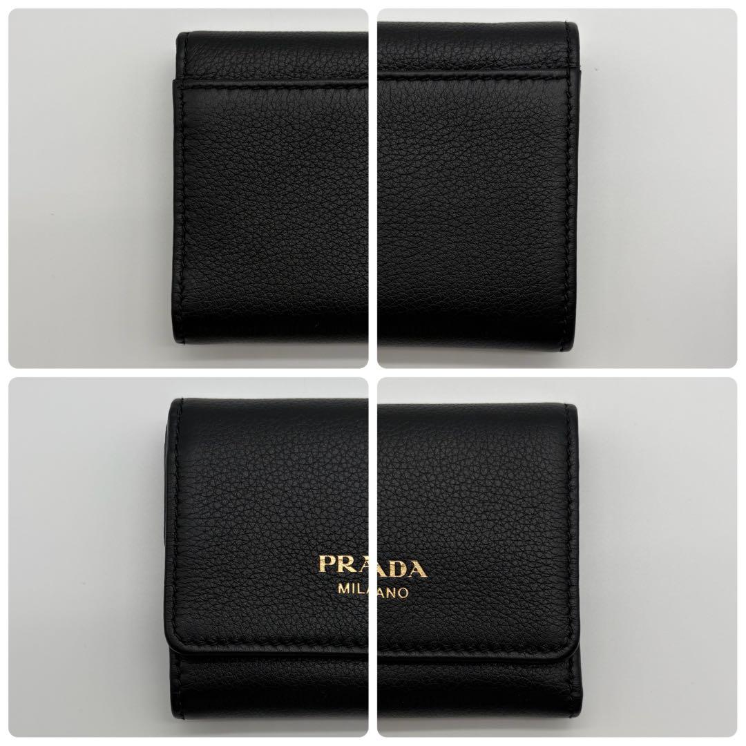 極美品✨プラダ 1MH043 ソフトレザー 三つ折り財布 黒 RFID ICタグ