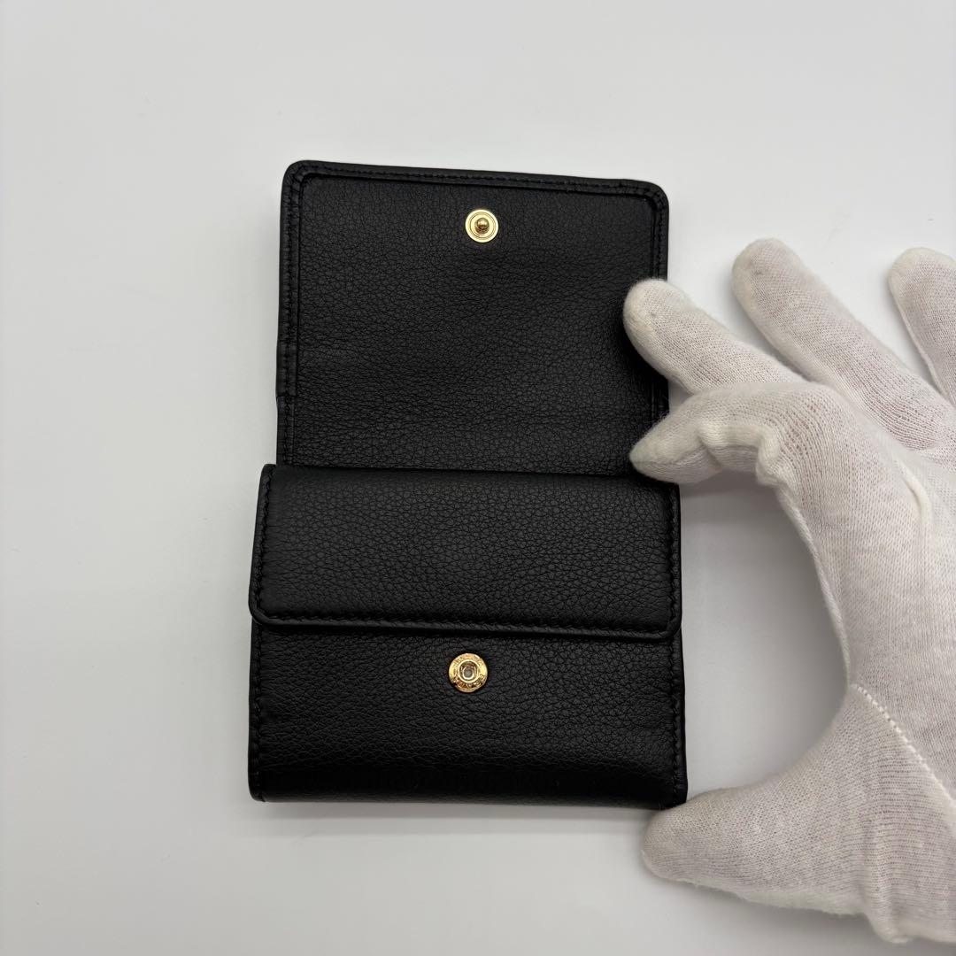 極美品✨プラダ 1MH043 ソフトレザー 三つ折り財布 黒 RFID ICタグ
