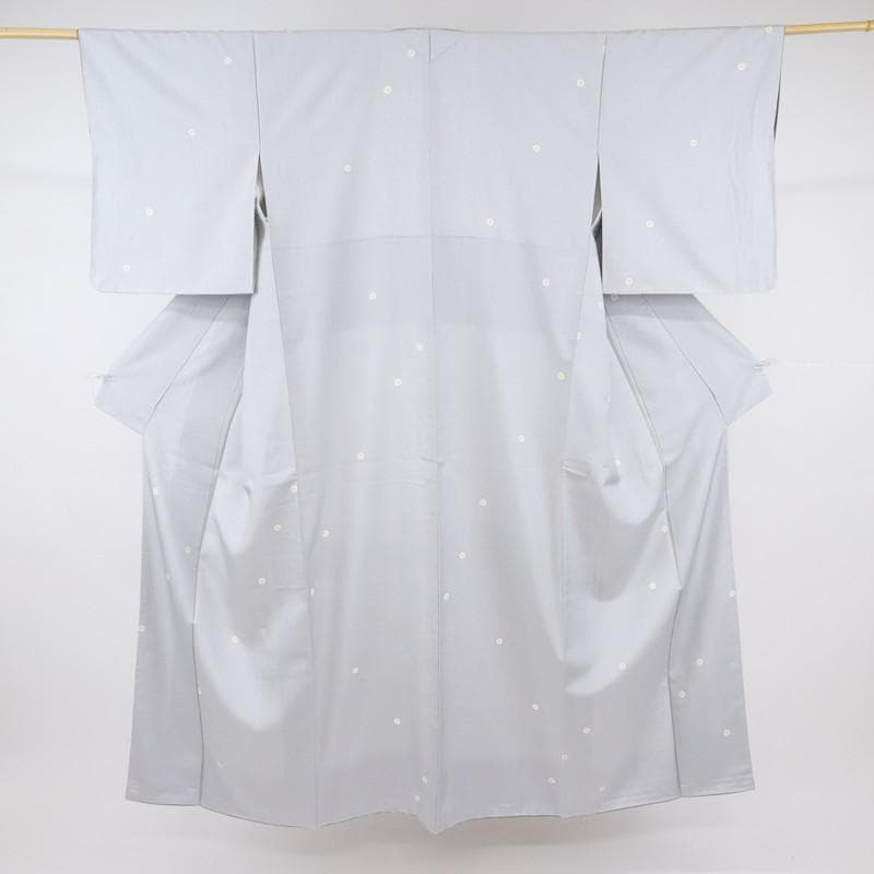 《スイ★特選◆紬■小さな花の染め模様◆グレー◆袷正絹着物◆TH12-8》