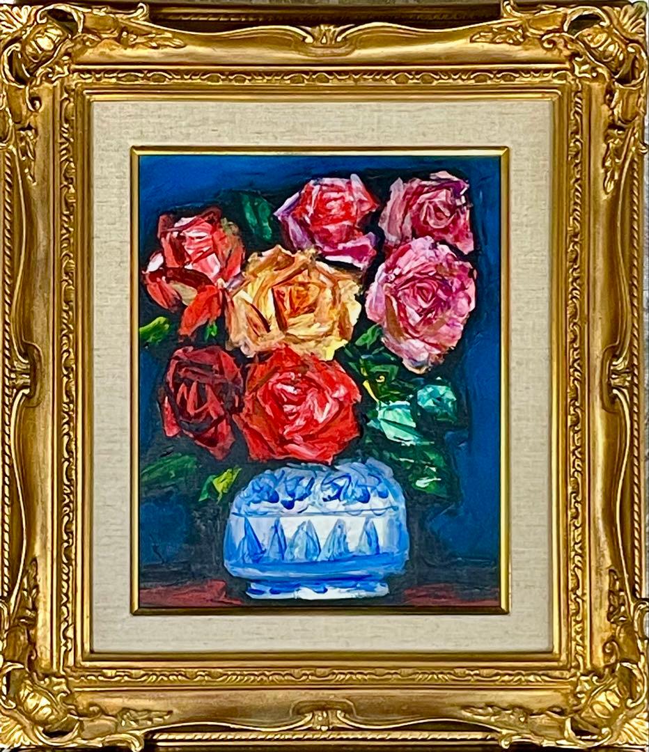 【おめで鯛さま専用】中川力　真作「ばら」 油彩3号　薔薇図傑作　表サイン