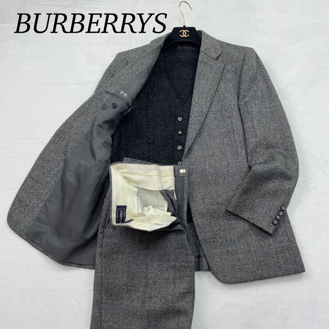 E475 M A5 バーバリー 3ピース ツイード リバーシブル スーツ メンズ