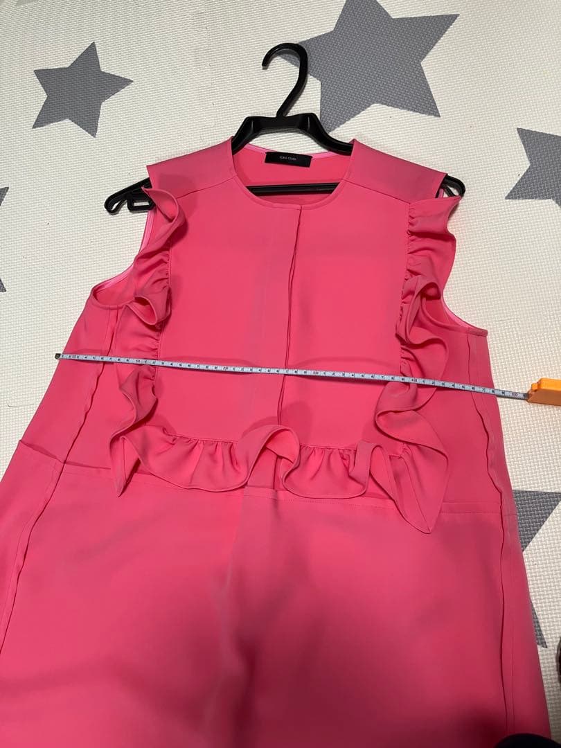 yokochan フリル付きピンクノースリーブロングワンピース