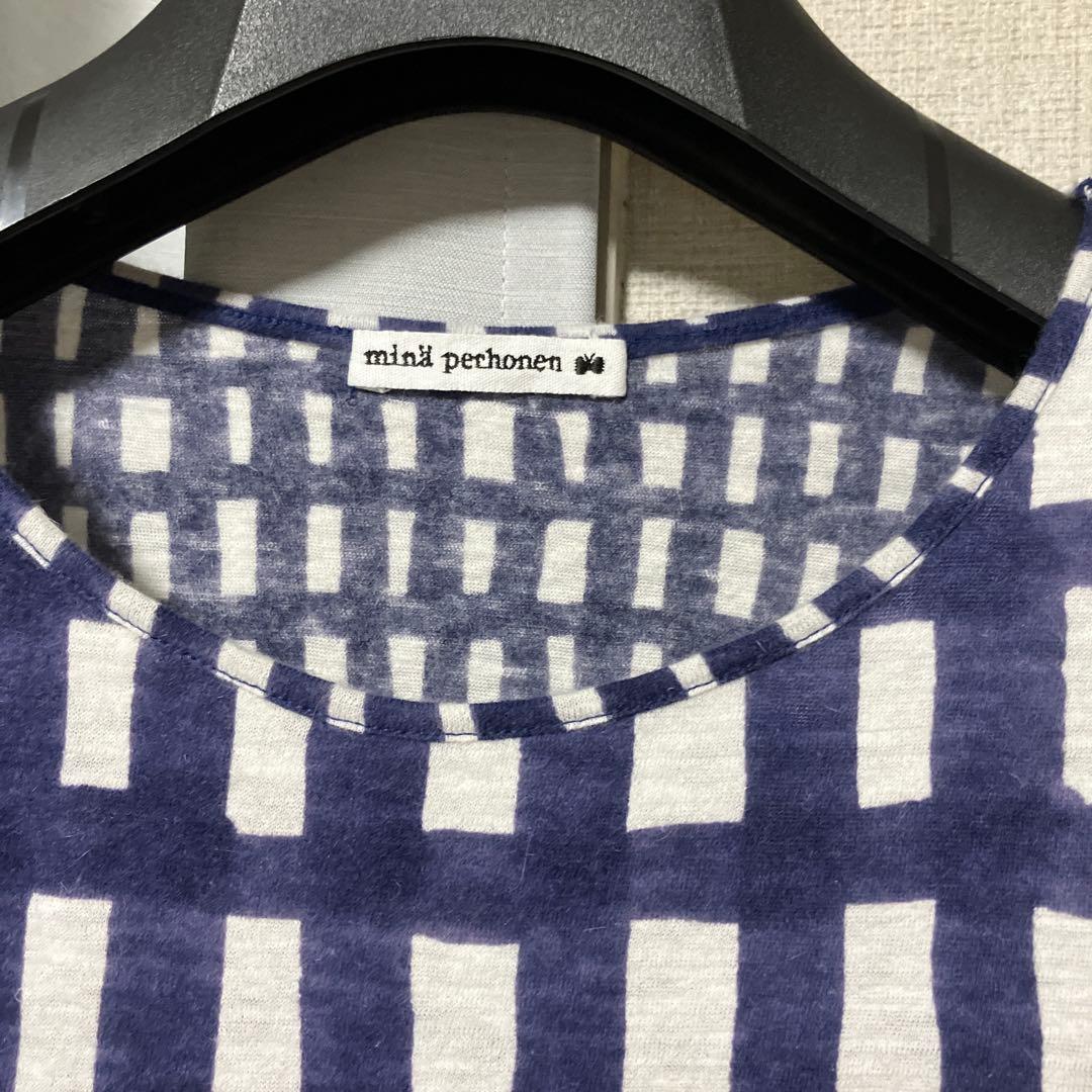 minä perhonen ミナポルホネン チェック柄 五分袖チュニック
