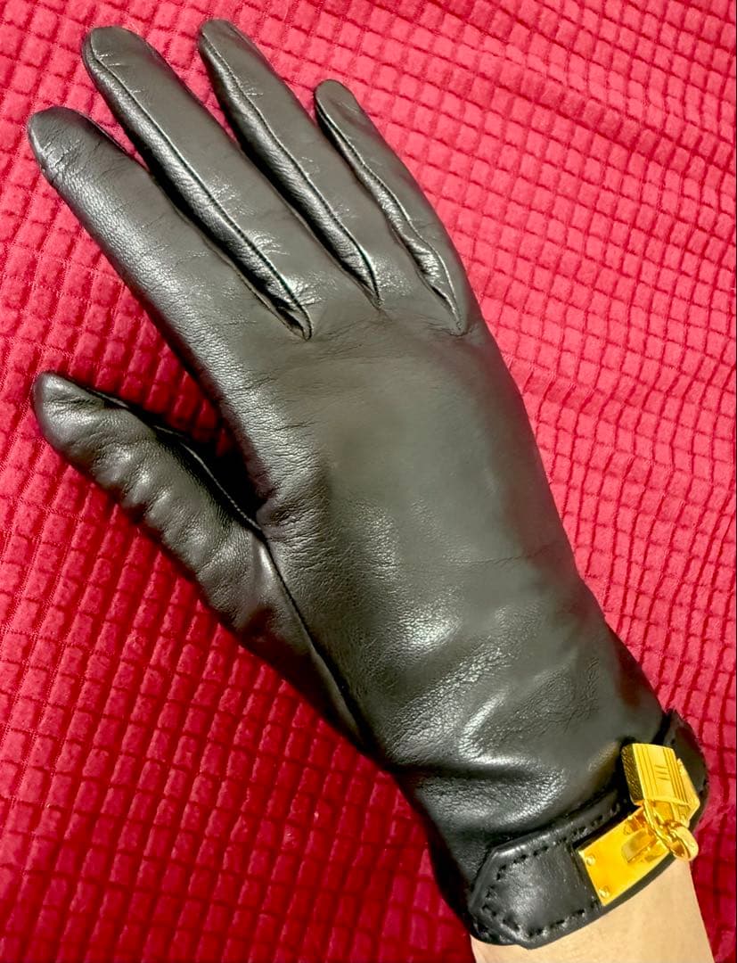 HERMES エルメス ソヤ ケリー金具 レザー 手袋 ブラック 箱付き