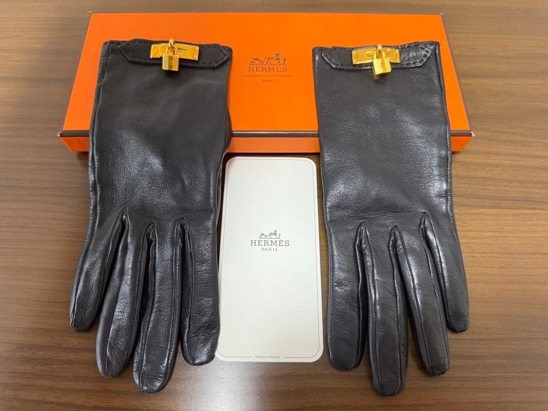 HERMES エルメス ソヤ ケリー金具 レザー 手袋 ブラック 箱付き